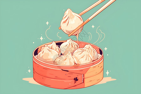 鸡汁汤包抓起汤包的筷子插画