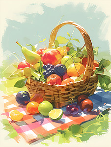 成长中的果子水果篮中的果子插画