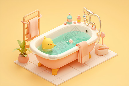 花洒水龙头可爱的小浴缸插画