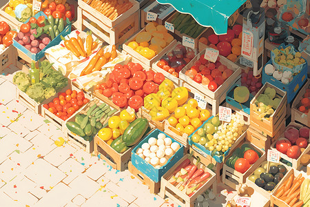 摆满水果蔬菜的摊位背景图片