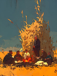 农田里欢聚的农民背景图片