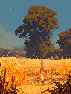田野里的火堆背景图片