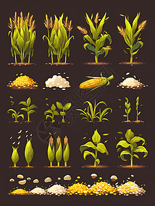 麦秆玉米生命周期插画