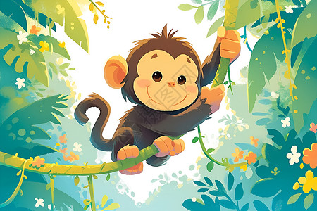 在森林中荡秋千的猴子背景图片