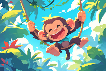 藤曼一只欢乐的猴子插画