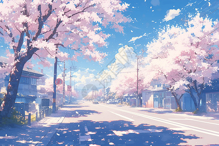 樱花飘落在街道上背景图片