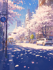 春日街道旁的樱花插画
