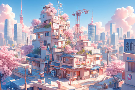 粉色的城市背景图片