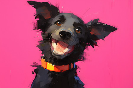 狗黑色背景黑色小狗的微笑插画