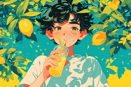 少年在柠檬树下图片