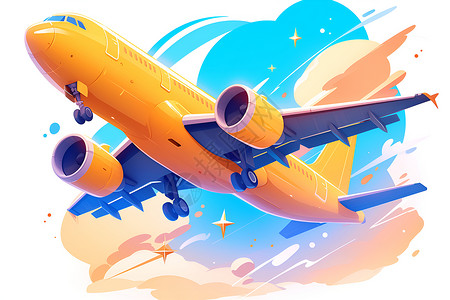 卡通人偶飞机翱翔的飞机插画