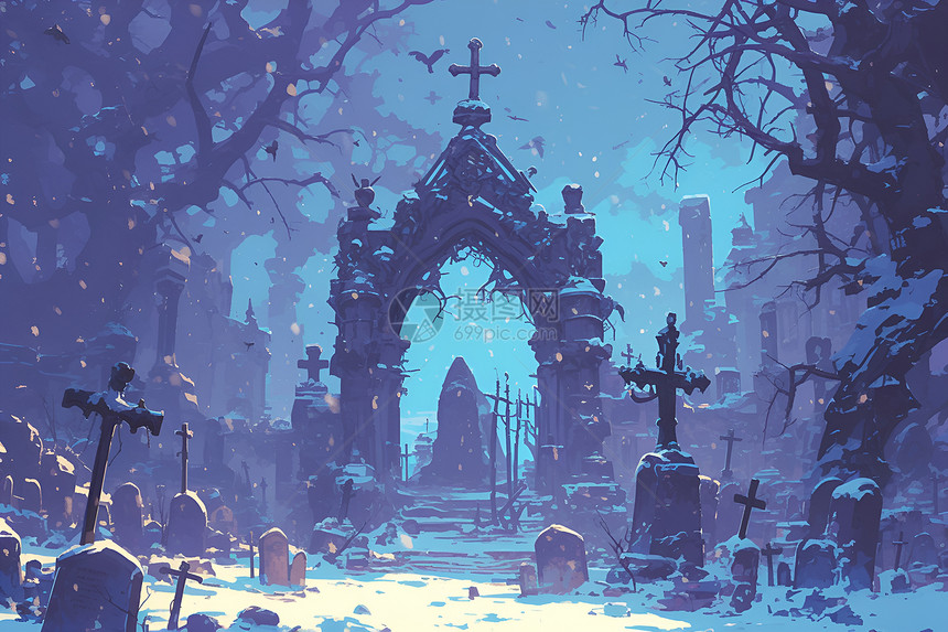 寒冷中的墓地图片