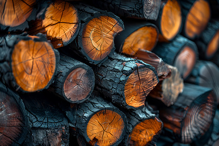 木头堆叠堆放整齐的柴火背景