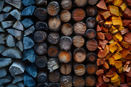 木头堆叠堆放整齐的木材背景