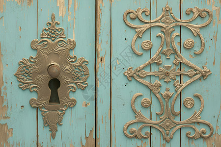 门闩做工精细的老式门锁插画