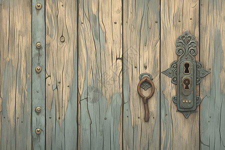 古朴设计素材老旧的门锁插画