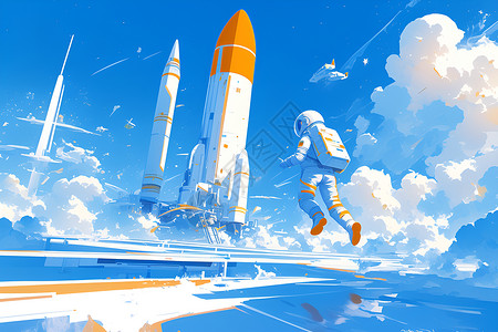 火箭飞行宇航员的飞行插画