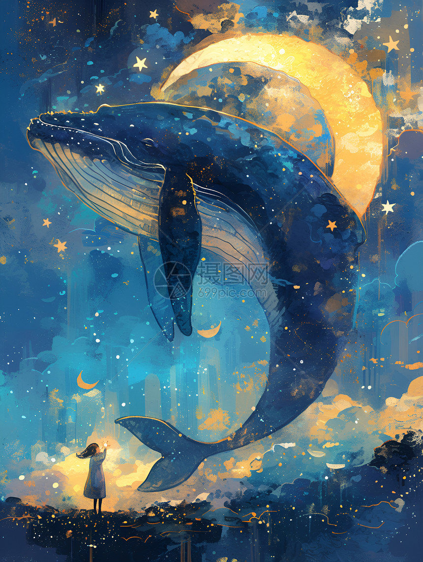 夜空中的梦幻巨鲸图片