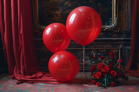 红色气球在挂画前背景图片