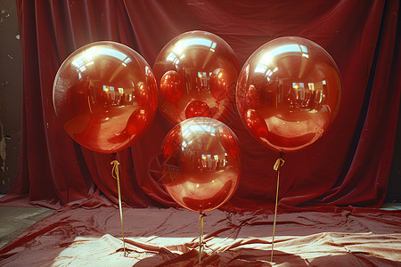节日派对金色的光辉中四个充气气球背景