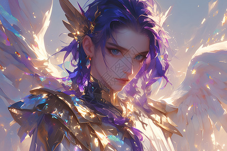 紫发与翅膀的美男子插画