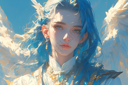 蓝色长发天使背景图片