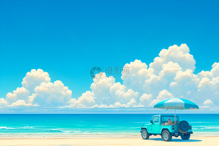 海滩上的吉普车图片