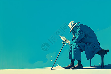 坐着看书老人孤单的老人插画