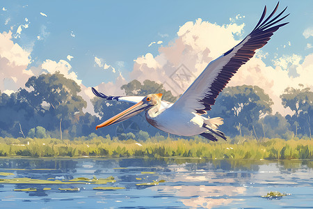 飞行鹈鹕优雅飞行的鹈鹕插画