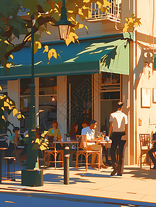 咖啡馆外的顾客背景图片