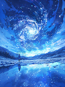 银河漩涡投射超现实插画背景图片