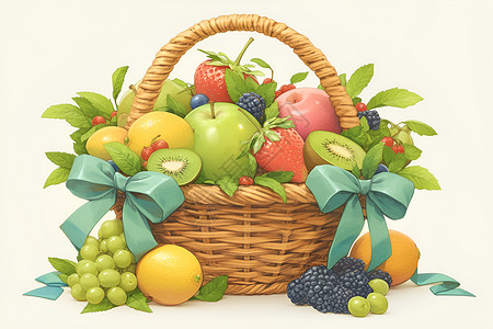 猕猴桃水果满满的果篮插画