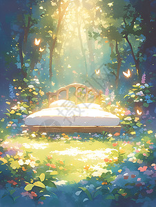 森林中的床背景图片
