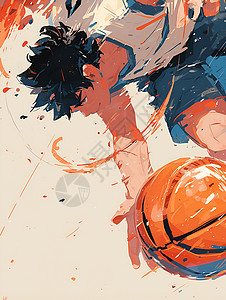 少年比赛打篮球的少年插画