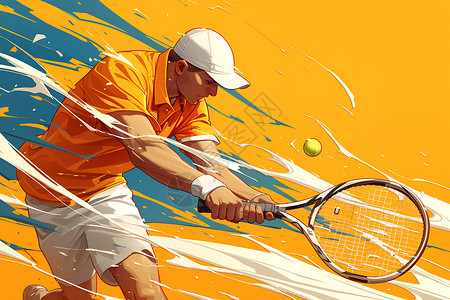 运动比赛网球手握球拍的运动员插画