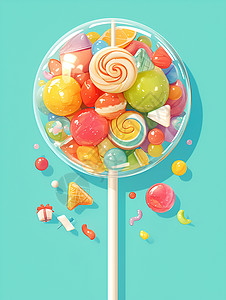 甜宠剧里嗑糖糖果棒上的糖果仙境插画