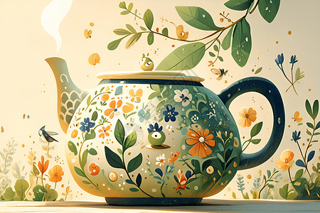 茶具仙境瓷壶插画