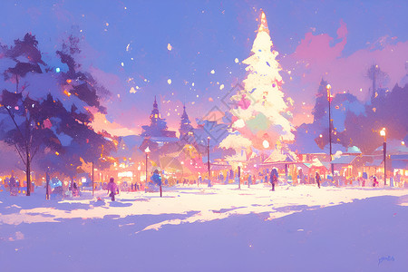 雪地里的圣诞树背景图片