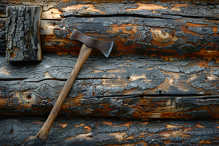 木屋墙上的斧头背景图片
