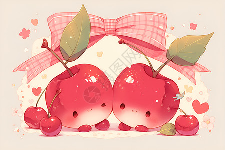 樱桃成熟时两个红樱桃插画