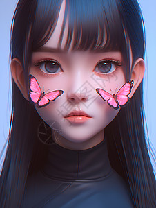 蝶影少女插画高清图片