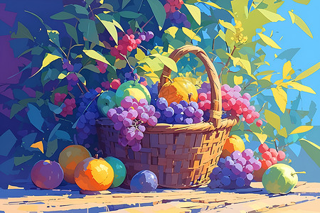 水果篮中的葡萄背景图片