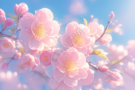 春天粉色桃花怒放背景图片