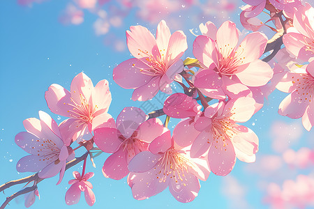 枝头桃花枝头的粉色花朵插画