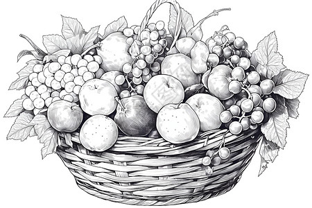 葡萄篮子篮子里的水果插画插画