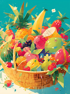 艳丽多彩的水果篮背景图片