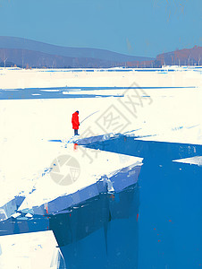 冰藏冰湖钓鱼插画