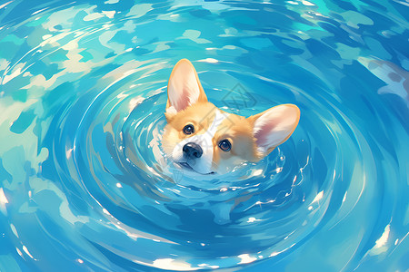 空中泳池小狗游泳插画