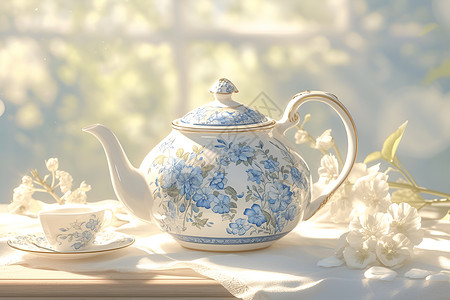 陶瓷图案雅致美观的茶壶插画