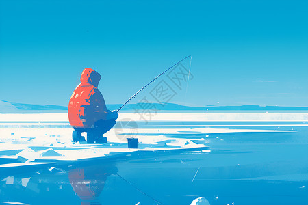 钓鱼湖湖面上钓鱼的男人插画